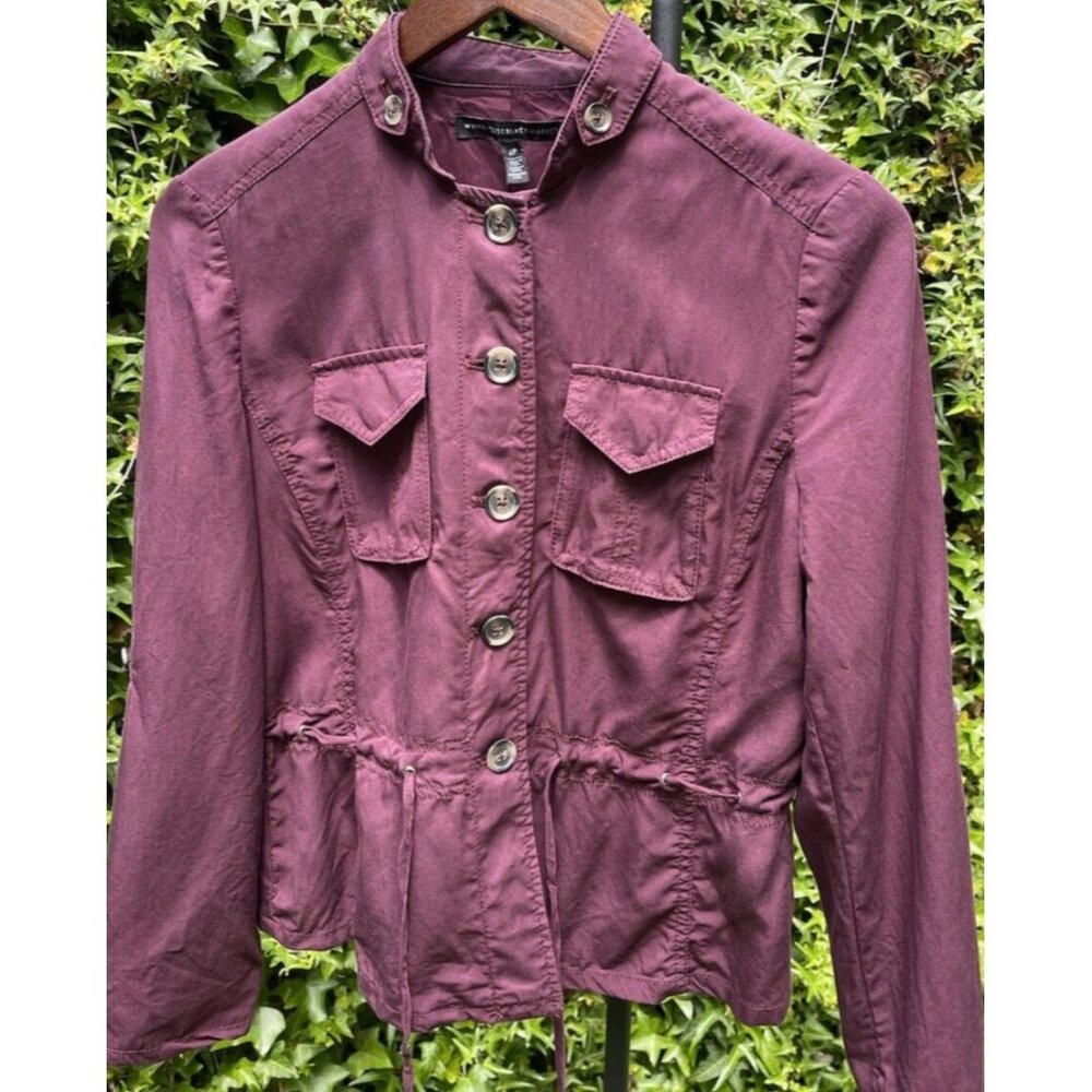 White House Black Market Button Up Military/Utility Jacket, Dark Purple, Size 4P